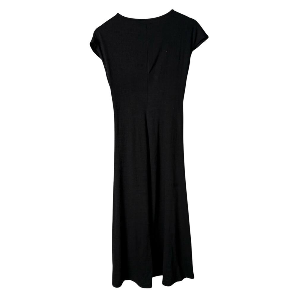 Max Studio Faux Wrap Side Ruched Midi Dress in Black Crinkled Jersey, Size Small - Picture 8 of 11